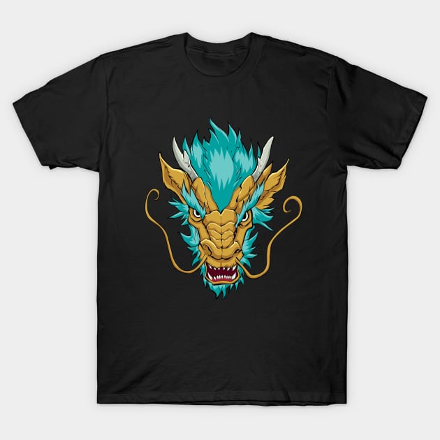 Chinese Dragon Head Gold T-Shirt by Malchev